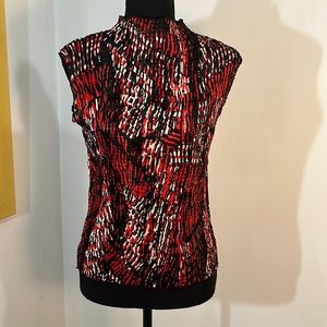 Sleeveless mock turtleneck stretchy black red and white. Rafael brand, size Lg